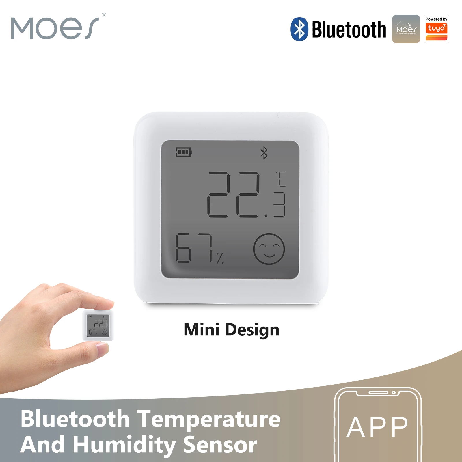 

MOES Tuya Bluetooth Smart Temperature Humidity Sensor LCD Indoor Hygrometer Thermomter APP Remote Control With Battery