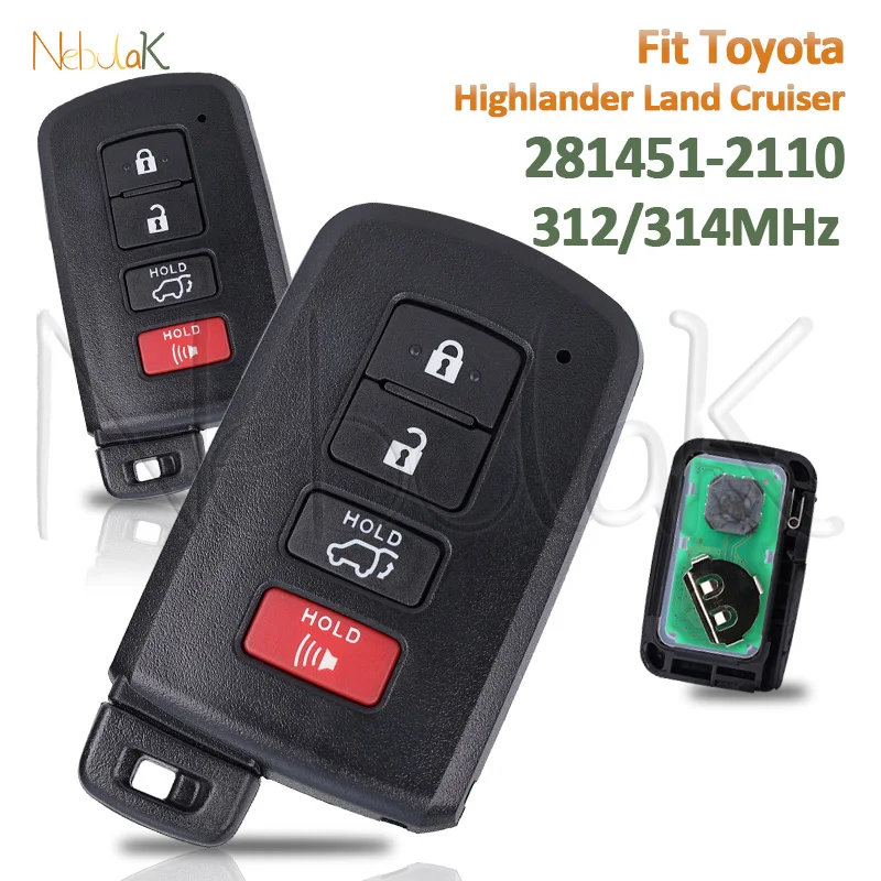 

Карта автомобильного ключа 312/314 МГц подходит для Toyota Highlander 2014-2019 Land Cruiser 89904-0E121 HYQ14FBA 281451 -2110 Удаленный смарт-брелок приближения