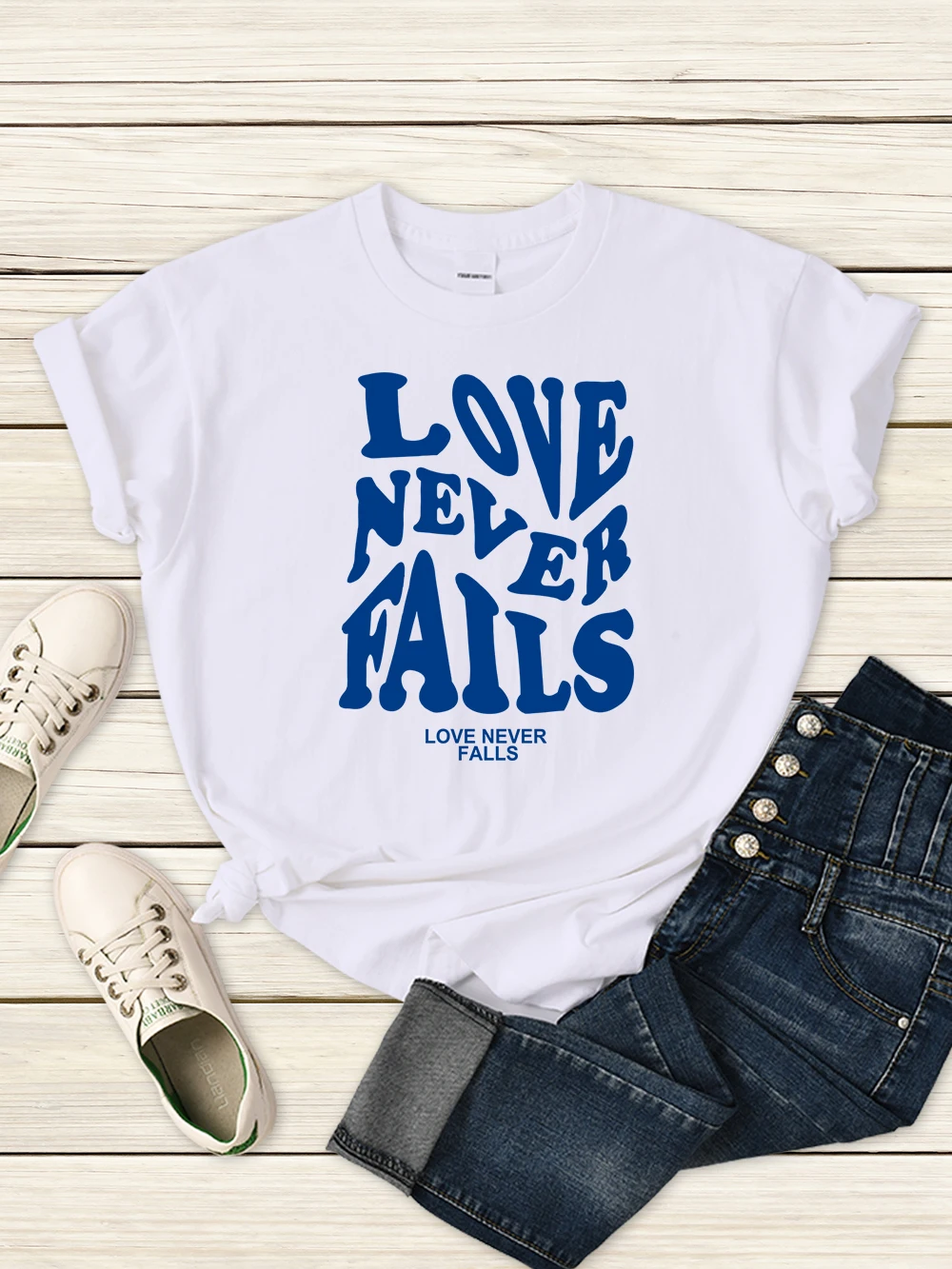 

Женская футболка с коротким рукавом Love Never Falls, винтажная качественная футболка с круглым вырезом, кавайная модная одежда в стиле хип-хоп, Харадзюку
