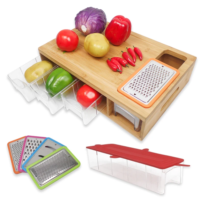 Large Bamboo Cutting Board Chopping Blocks With Trays Draws Wood Butcher Block With 4 Drawers