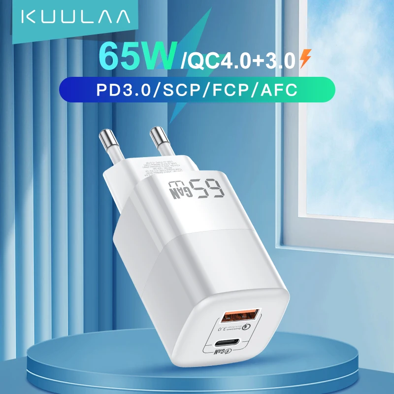  KUULAA 65W GaN Charger Quick Charge 4.0 3.0 Type C PD USB Charger for iPhone 14 13 12 Pro Max Fast Charger For Laptop PD Charger 
