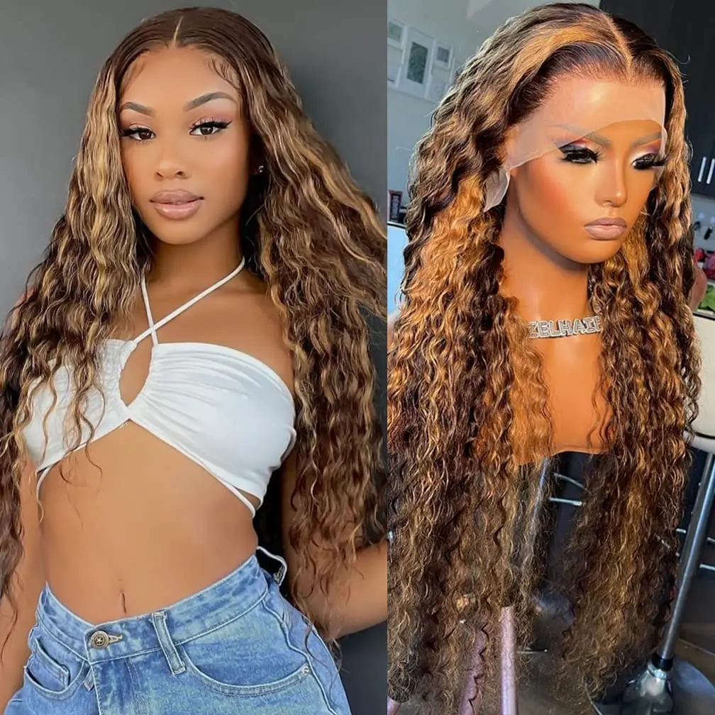 P4/27 Выделенный парик Человеческие волосы 13x6 Глубокая волна Парик фронтальной