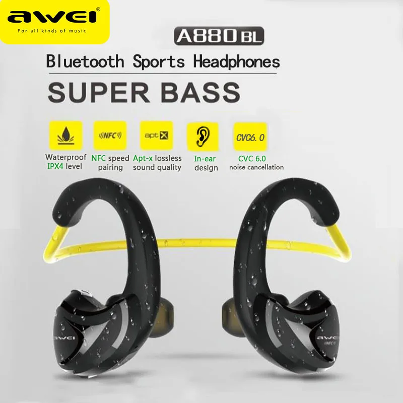 

Awei A880BL Air Conduction Bluetooth Earphones Hifi Ear-hook Headphones Wireless Sports Headset with Mic Waterproof Earbuds