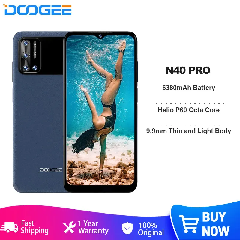 

DOOGEE N40 Pro 6GB+128GB Smartphone 20MP Quad Camera Helio P60 Octa Core Cellphone 6380mAh Battery 24W Charging Mobile Phone