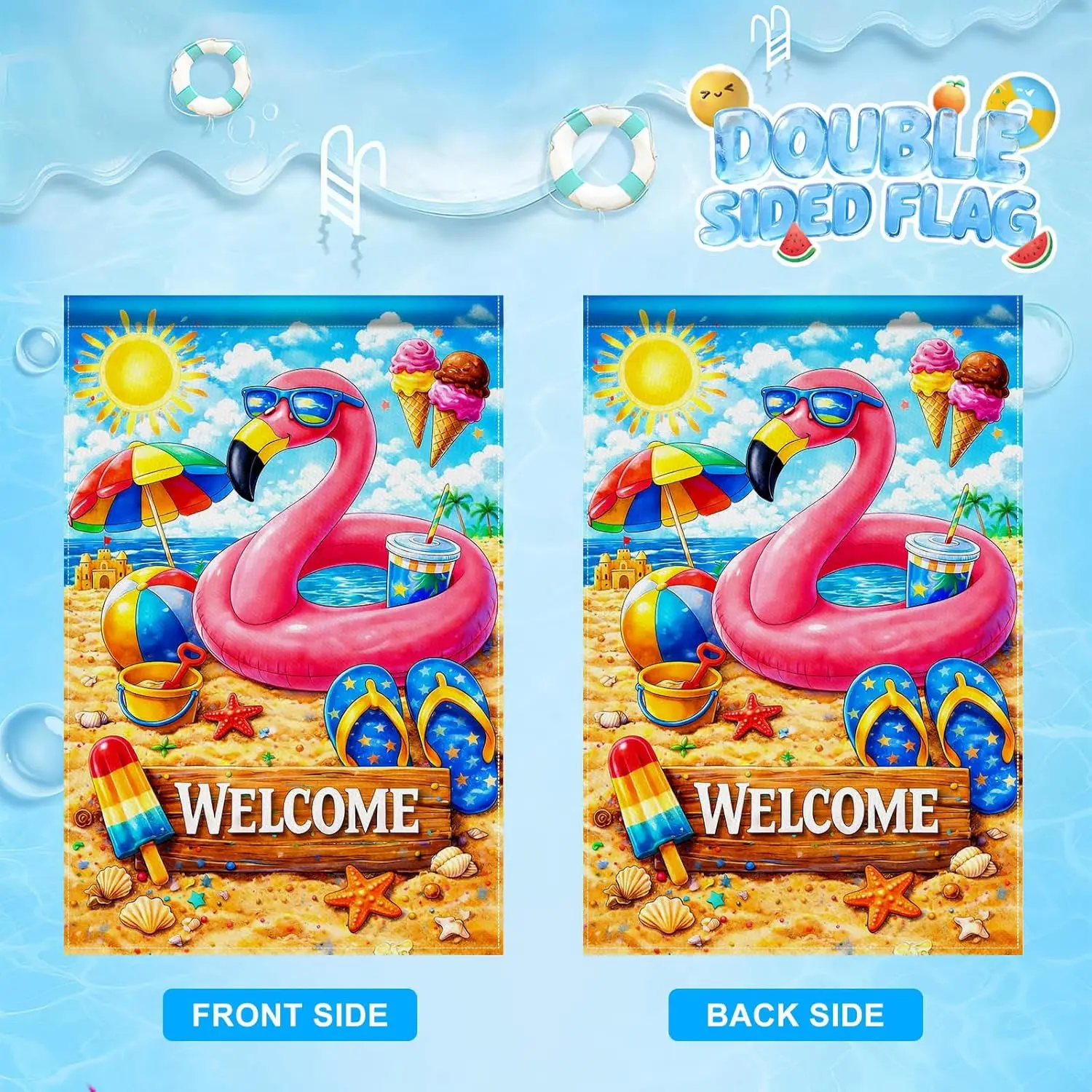 Фото Флаг для сада IVN Summer Garden Flag, 12 x 18 дюймов, розовый фламинго, двусторонний, декоративный, из мешковины, для бассейна, двора, пляжа, летнего отдыха №5