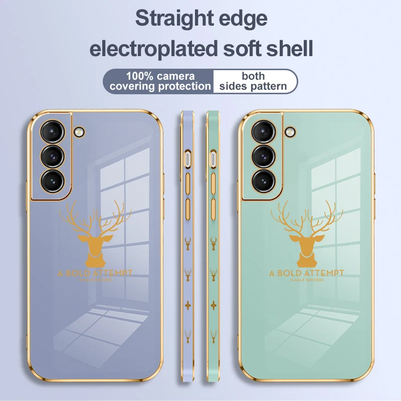 

Fashionable And Thin Soft TPU Electroplating Deer Head Pattern Side Gold Trim Phone Case For Samsung Galaxy S21 Ultra Plus Cover