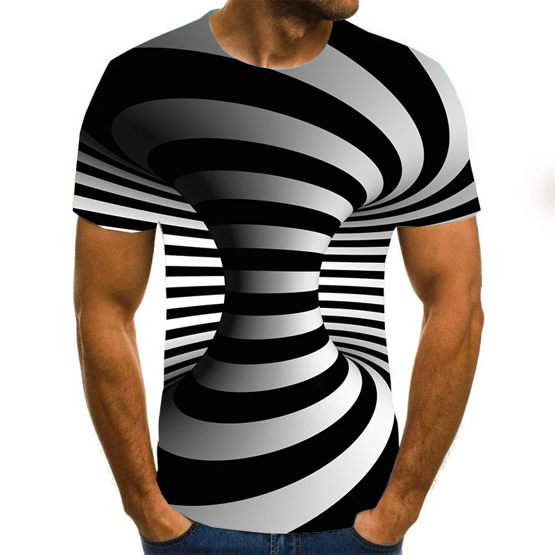 

New Summer Style Fashion Print Short Sleeved Tees Men Black And White Vertigo Hypnotic Colorful Printing 3D T Shirt Size 100-6XL