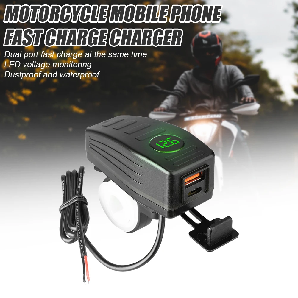 

Universal Motorcycle Phone Charger USB Fast Charging 36W Dual Port Handlebar Rearview Mirror Mount Power Adapter GPS Accessories