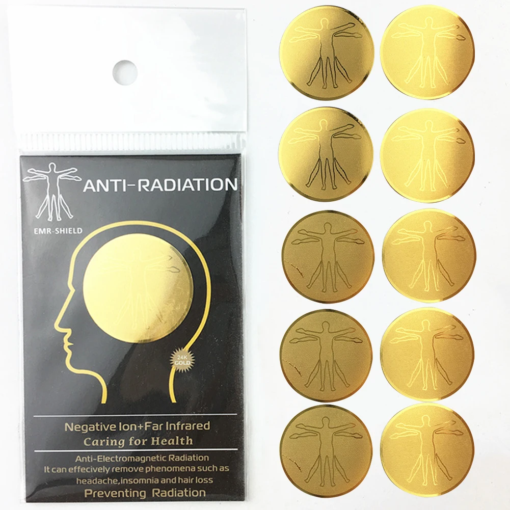 

10pcs Protector Sticker Laptop Ultra Thin Round Self Adhesive Anti Radiation Mobile Phone Universal EMF Paster 24k Gold Plating