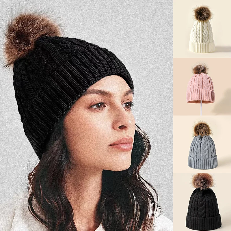 Теплая зимняя шапка вязаные шерстяные шапки для женщин однотонная с твист
