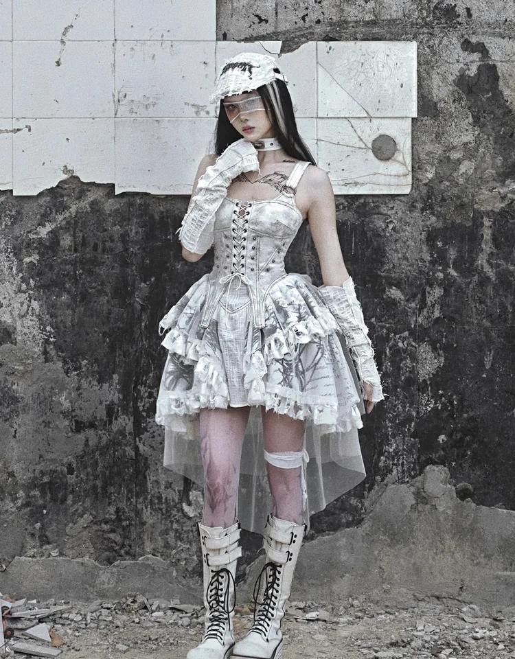 Кружевное Бандажное платье для девочки белохвостое сексуальная готика