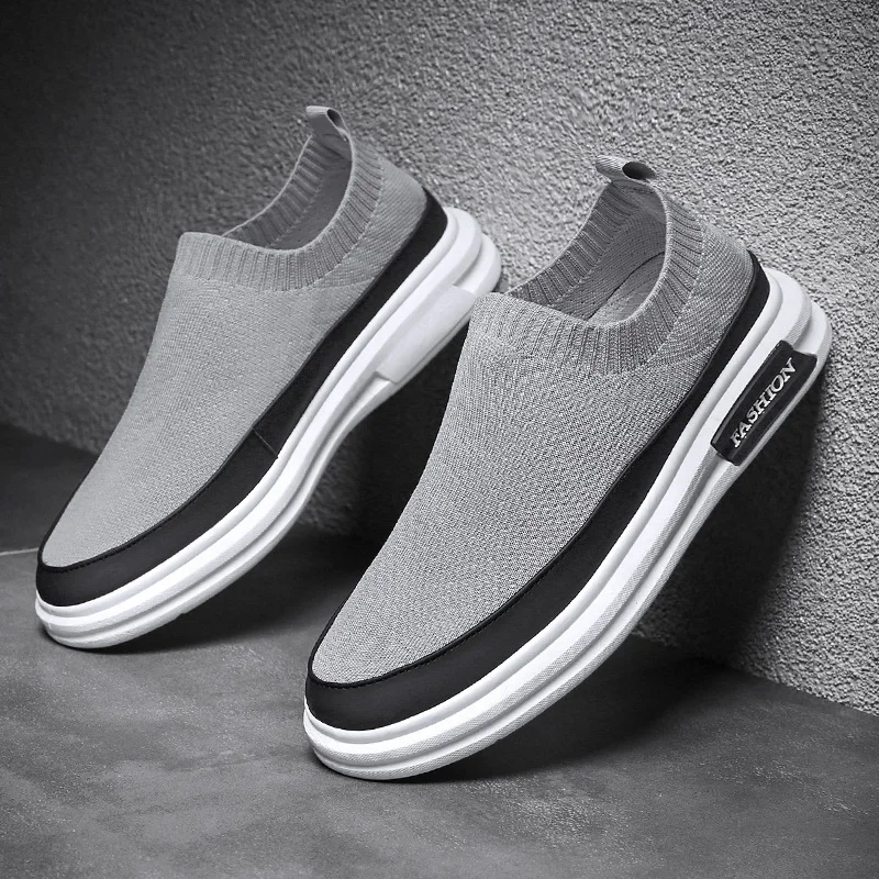 Summer Breathable Slip on Sneakers Fashion Casual Platform Shoes Men Knitting Loafers Moccasins Slip Flats Non-slip Casual Shoes