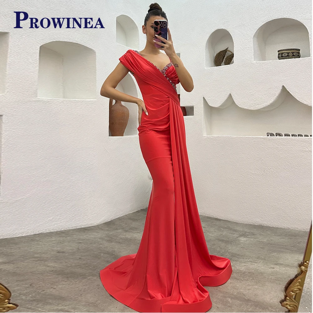 

Prowinea Sexy Satin Crystal Sleeveless Mermaid Evening Gowns For Women Sweetheart Simple Made To Order Vestidos Robes De Soirée