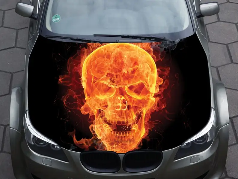 

Car hood decal, vinyl, sticker, graphic, wrap decal, truck decal, truck graphic, bonnet decal, skull, f150, fire, flame, smoke,