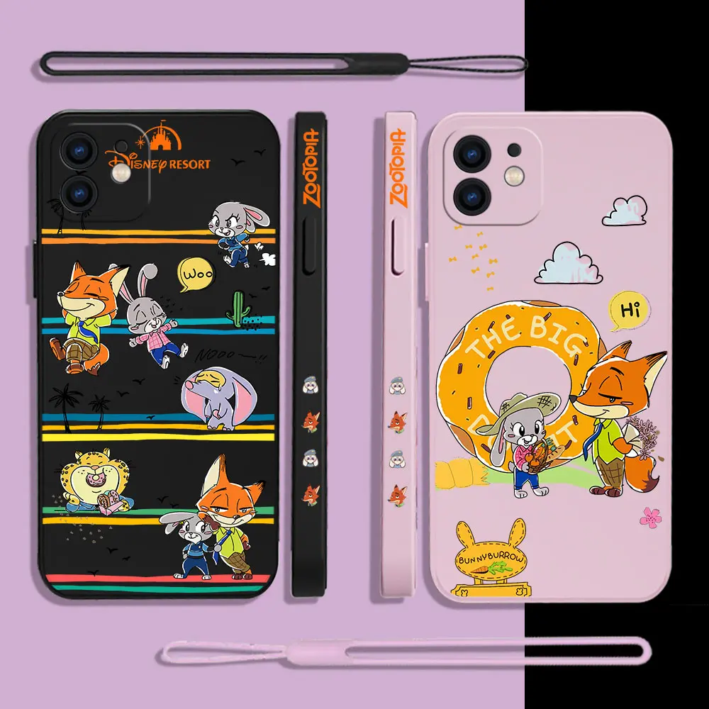 

Disney Zootopia Cute Judy Nick Phone Case For iPhone 14 13 12 11 Pro Max Mini X XR XS MAX SE20 8 7 Plus 6 6S with Hand Strap