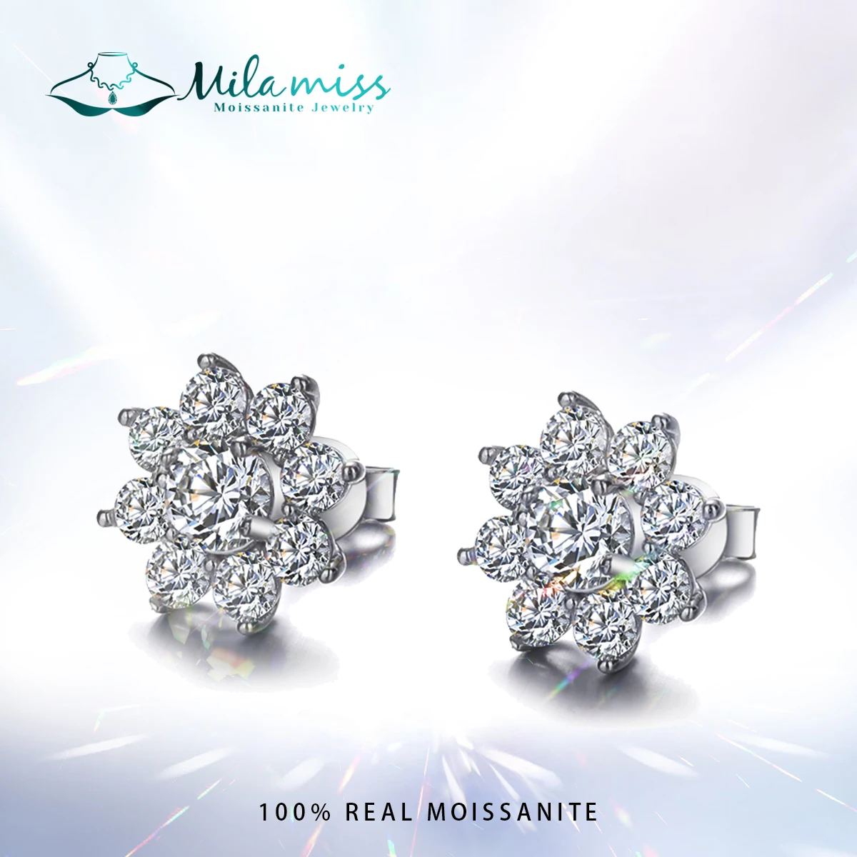 

MILAMISS 0.5CTMoissanite Earring Studs White Gold Certified for Women Sparkling Simulated Diamond Jewelry 925 Sterling Silver