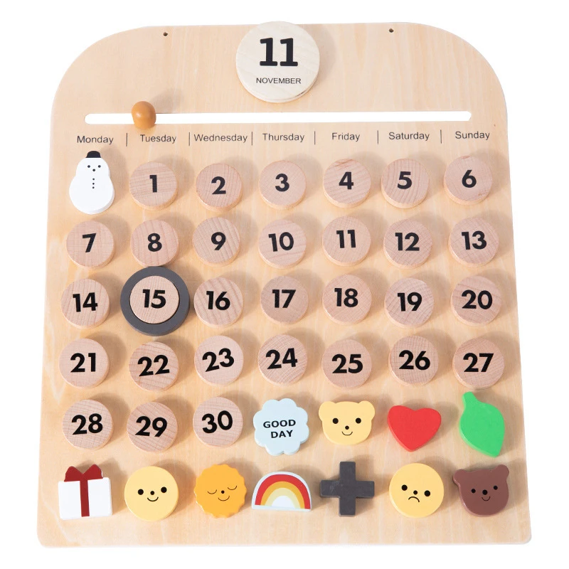 

Children Wooden Calendar Early Educational Toys Cognitive Holiday Record Life Memo Pendant Kids Room Decoration Wooden Toys Gift