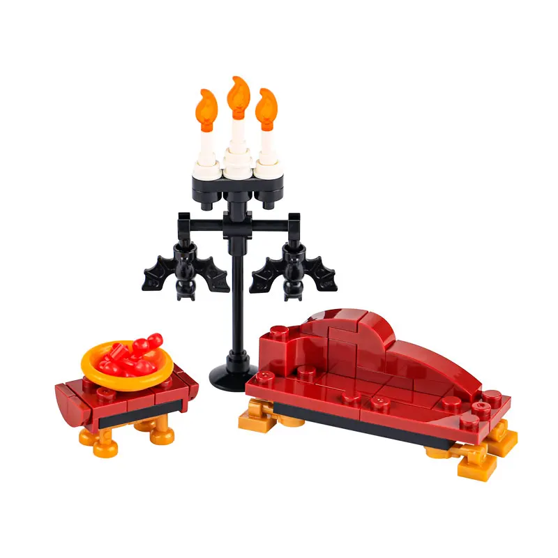Фото MOC Vampire Buliding Blocks Halloween Series Medieval Bricks Piano Dining-Table Throne Carriage Model Toy Set №3