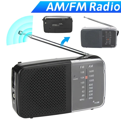 Портативное AM/FM-радио с динамиком, мини-транзисторное радио с ремешком, телескопическая антенна с батарейным питанием для использования в помещении и на открытом воздухе