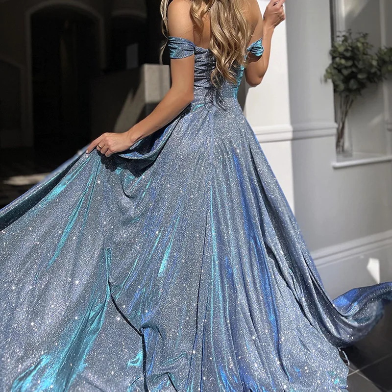 

Элегантное женское вечернее платье с открытой спиной и блестками, большой подол, бюстье, синее сексуальное платье с разрезом, женские платья макси с завышенной талией