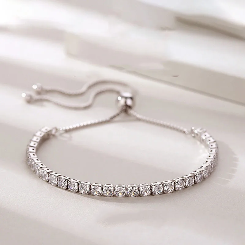 

MEEKCAT Adjustable 925 Sterling Silver Bracelets for Women Party Accessories Trendy Elegant Sparkling Zircon Bride Jewelry Gifts