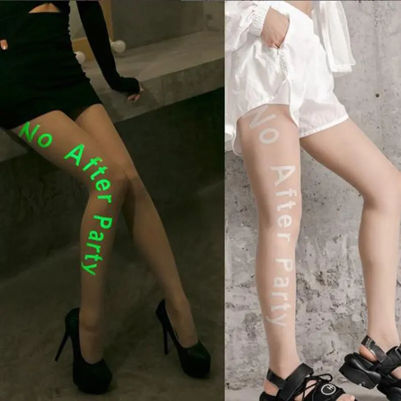 

Woman Sexy Luminous Transparent Tights With Letter Nylon Tights With Patterned Tattoos Pantyhose Transparent Hose