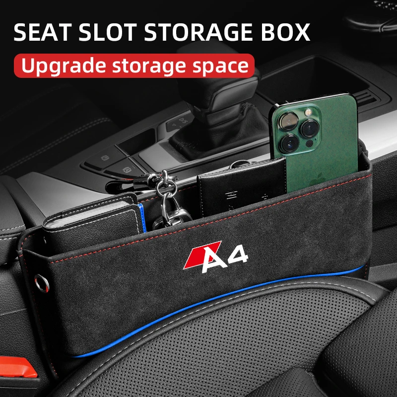 

Universal Car Seat Storage Box For Audi A4 Car Seat Gap Organizer Seat Side Bag Reserved Charging Cable Hole car accessories