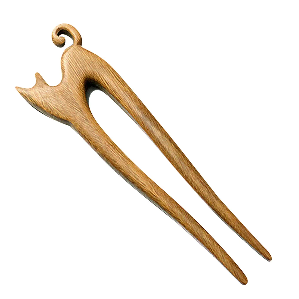 

Hairpin Women Wood Fork Cat Carved Steamed Stuffed Bun Chinese Wooden Stick Sandalwood