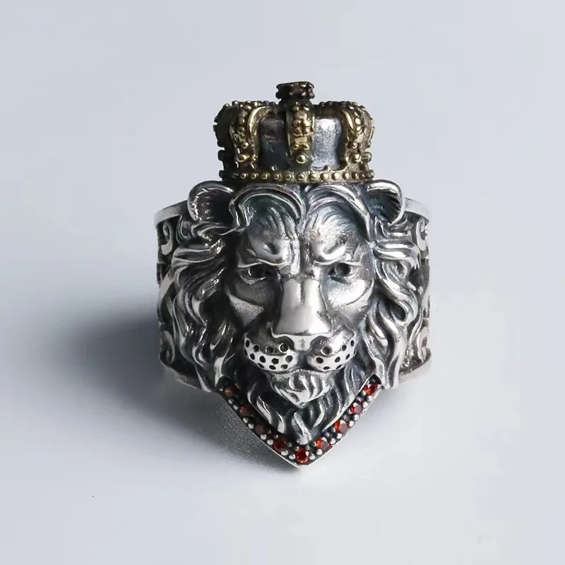 

Fashion jewelry lion king crown ring for men, retro accessories domineering personality adjustable open tide men's rings