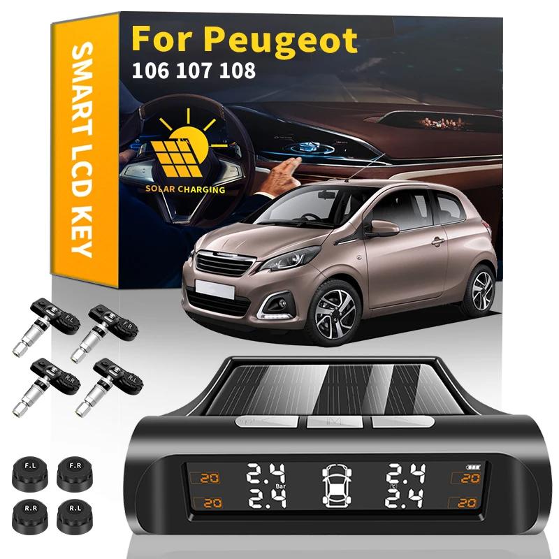 

TPMS Car Tire Pressure Monitor System wireless Solar Power LCD Display Tire Pressure Sensors For Peugeot 106 107 108 Accessories