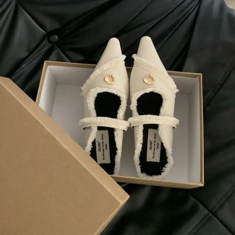 Мюли женские с острым носком плоская подошва дизайнерские модные туфли уличное