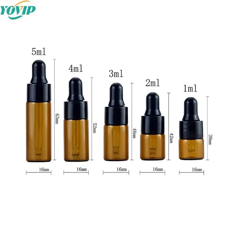 

10pcs 1ml 2ml 3ml 4ml 5ml Amber Glass Dropper Bottle Jars Vials With Pipette For Cosmetic Perfume Essential Oil Bottles