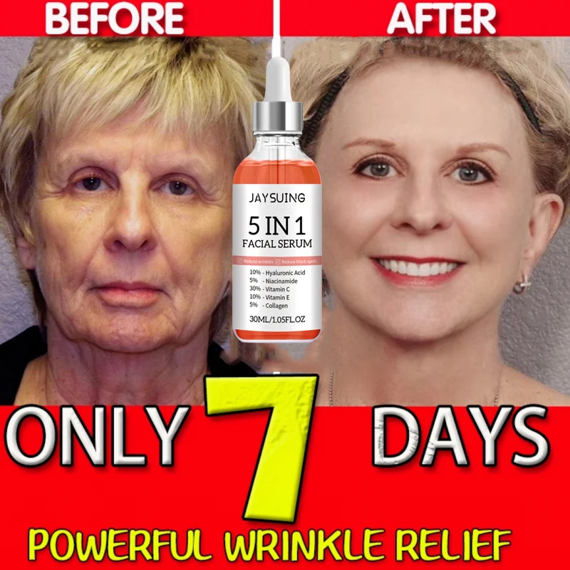 5 In 1 Wrinkle Remover Whitening Face Serum Lift Firming Anti-Aging Fade Fine Line Essence Shrink Pores Moisturizing Skin Care