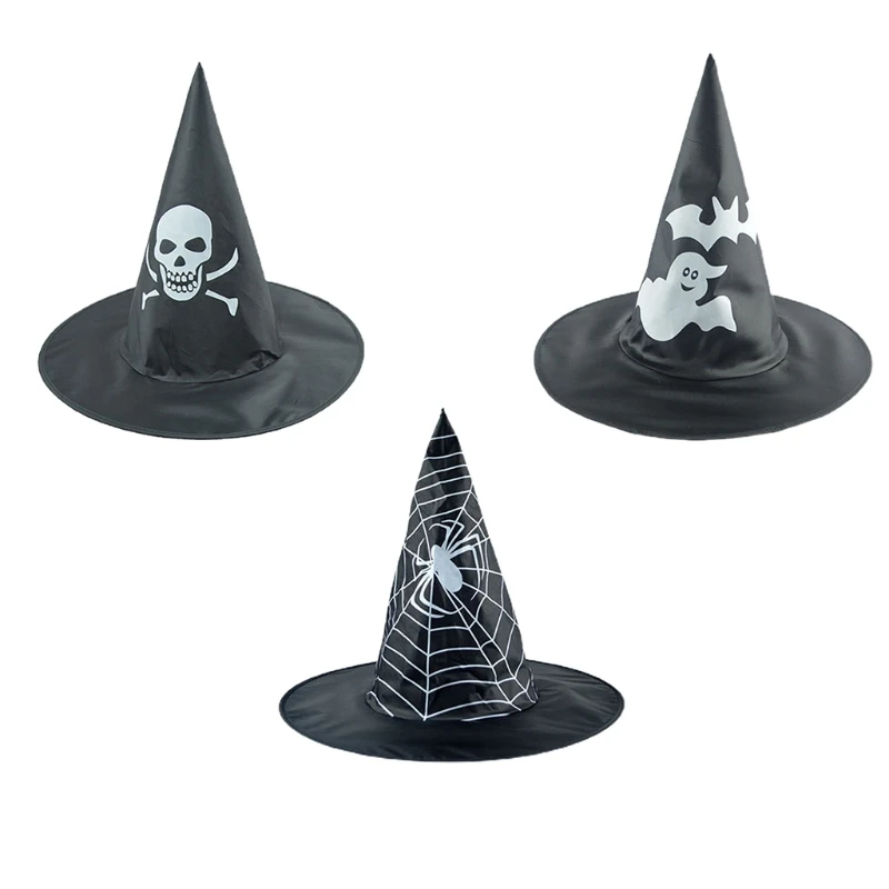 

634C модная шляпа ведьмы, паук, Череп, искусственный череп, реквизит для Хэллоуина, ведьмы, маскарадное платье, костюм для вечеринки, шляпа, укр...