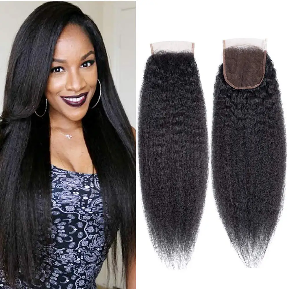 

Brazilian 100% Human Hair Closure Yaki Straight 4x4 Closure Remy Kinky Straight Lace Closure Natural Color