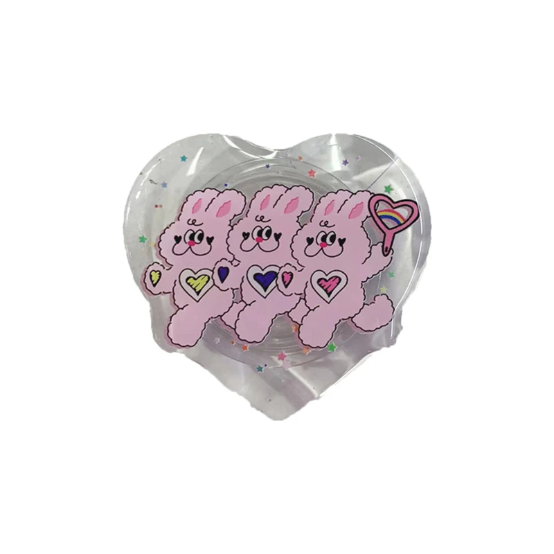 Korean Cute 3D Dancing Rabbit Phone Grip Tok Griptok Clear Holder Ring For iPhone 14 Accessories Lovely Heart Phone Stand Holder