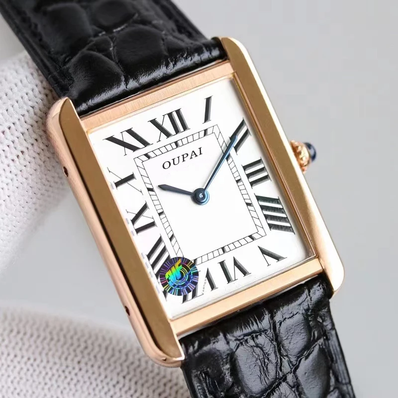 Новое поступление 2022 прямоугольные ультратонкие кварцевые часы OUPAI с кожаным