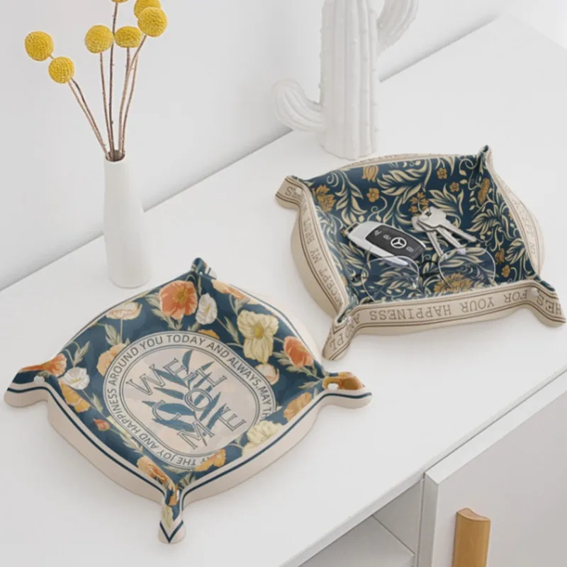 

Desktop Storage Tray PU Leather Key Plate Home Decoration Dice Tray key Wallet Coins PU leather folding Storage Box Wholesale