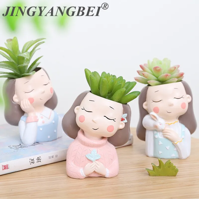 

2022 NEW Winter style Girl Plants Resin vase Succulent Plants Planter Pot Mini Bonsai Cactus Flower Pot Home Decoration Craft