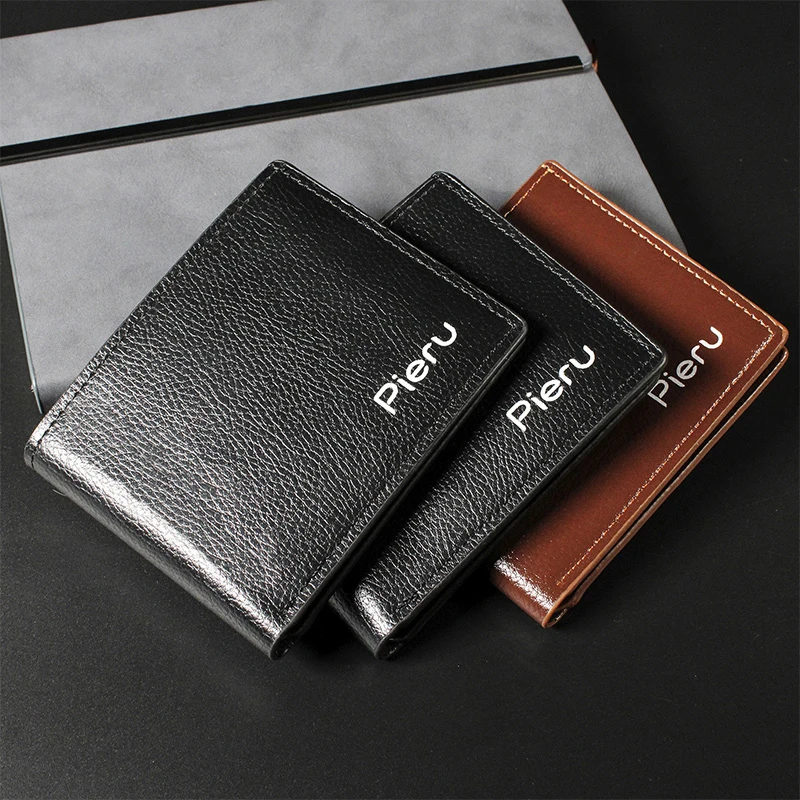 

PU Leather Short Wallets Lychee Pattern Retro Money Purse Business Credit ID Card Holder Solid Color Short Large-capacity Wallet