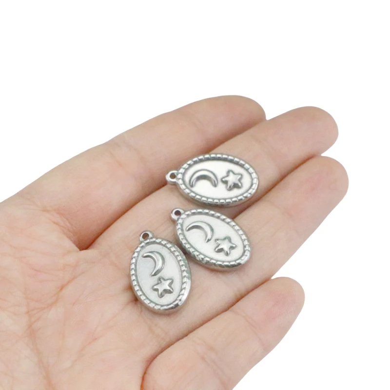 

WZNB 4Pcs Charms Crescent Moon Stars Stainless Steel Oval Pendant for Jewelry Making Earring Necklace Accessories Diy Material