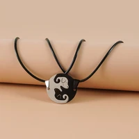 tulx 2pcs friendship couple necklace animal dog hugging pendant necklace for women men best friends family lovers jewelry