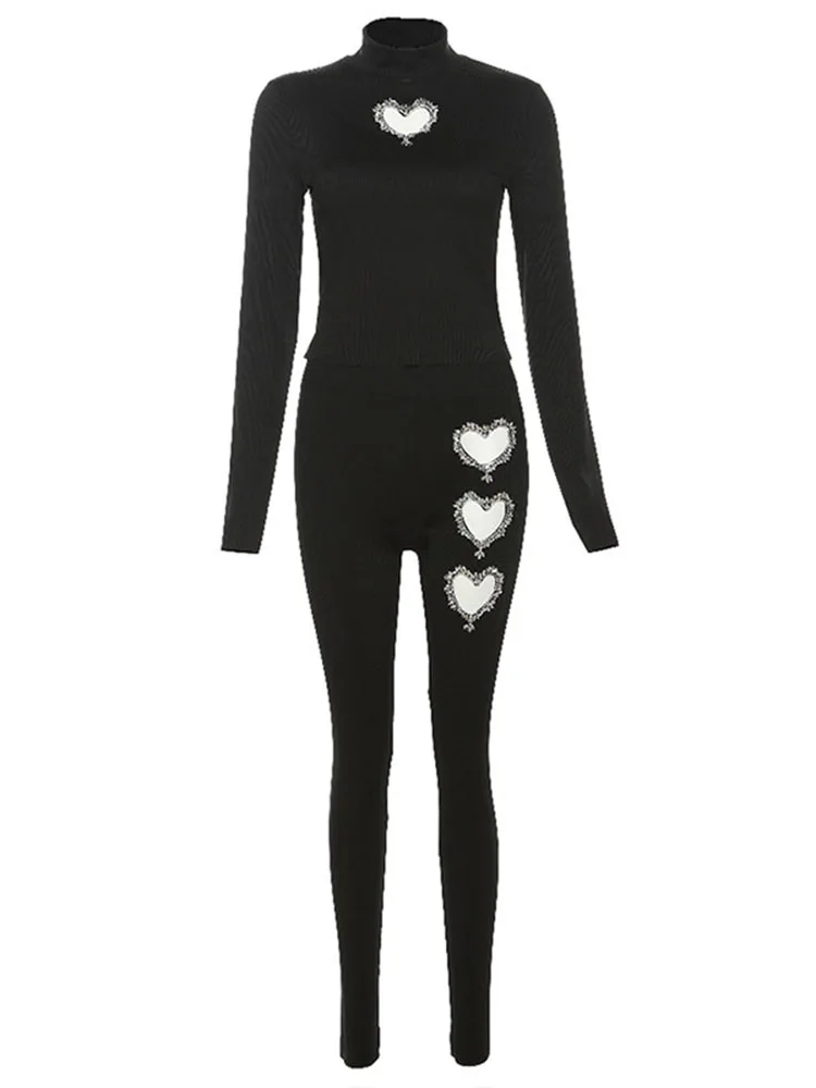 Sifreyr модный брючный комплект Водолазка с длинным рукавом вырезами металлический