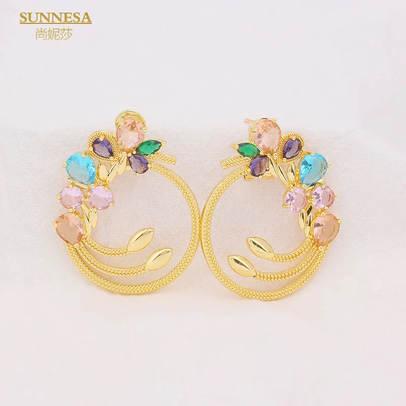 

SUNNESA 18k Gold Plated Luxury Earrings for Women Dubai Jewelry Fashion Crystal Zircon Big Clip Earrings for African Wedding
