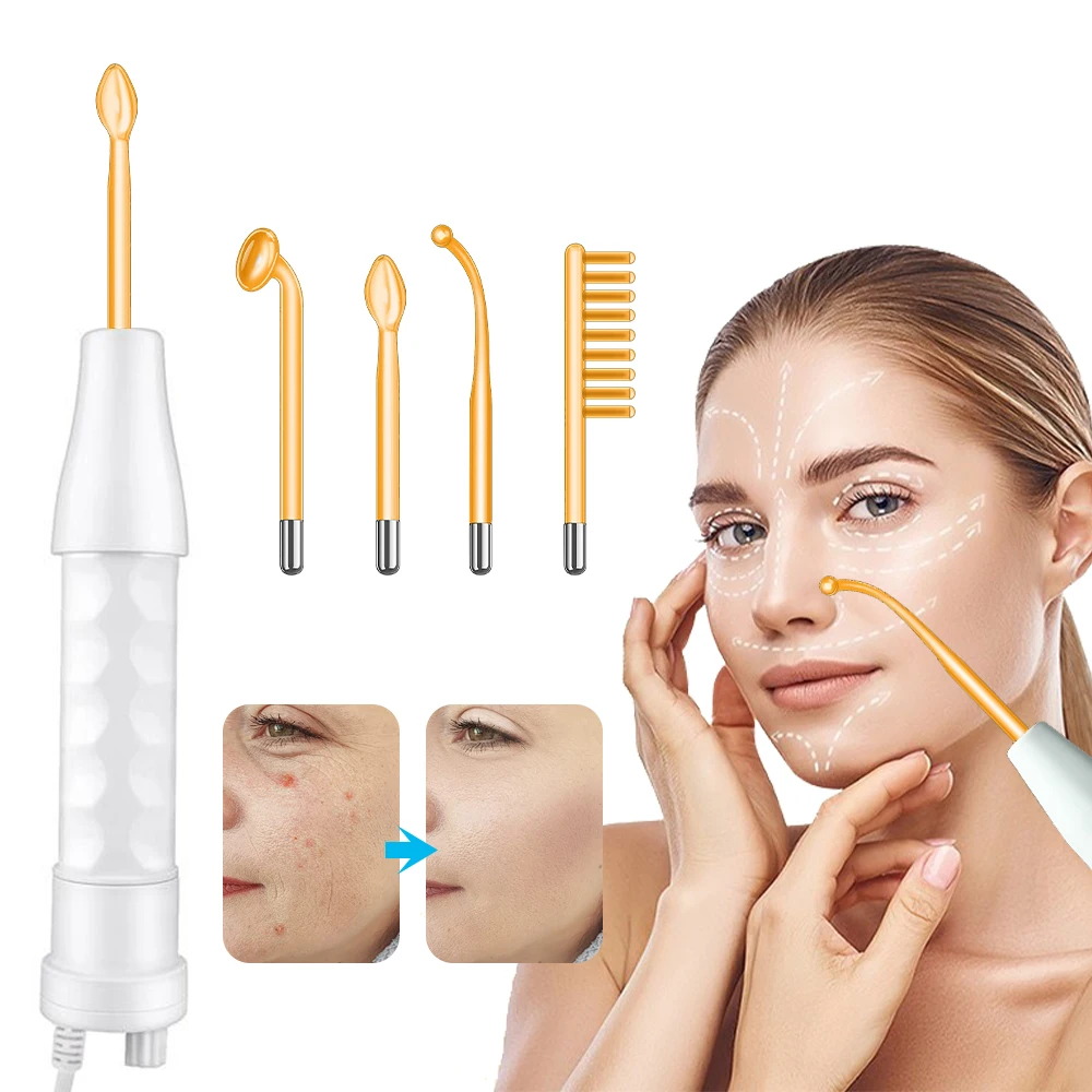 

4 in 1 High Frequency Fical Wand Electrode Neon Glass Tubes Skin Tightening Rejuvenation Face Spot Acne Wrinkle Remover Machine