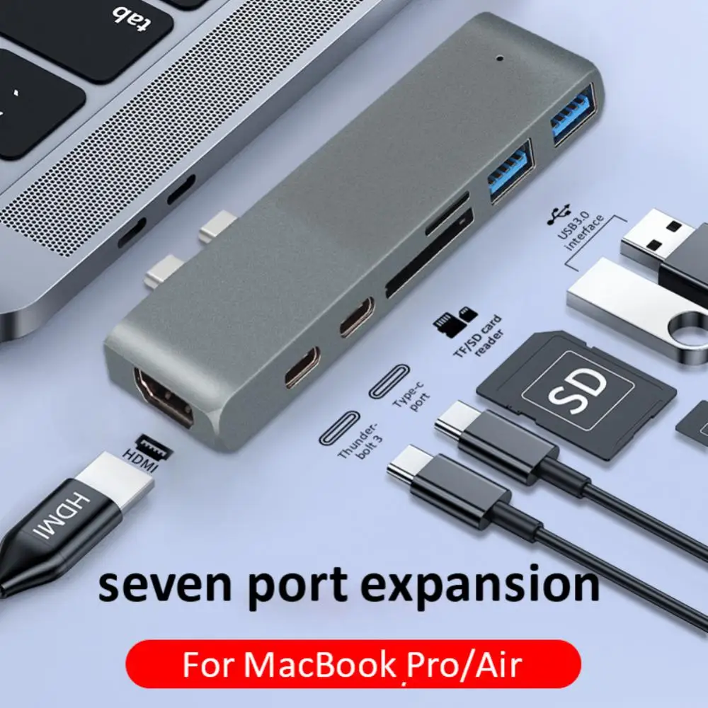 

Multi-function 7In1 USB C 3.1 Type C To HDMI-compatible 4K USB-C 3.0 Adapter Hub Converter Power Delivery SD TF Card Reader