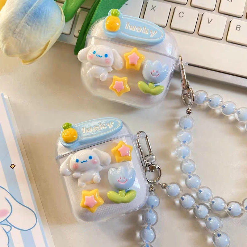 

Sanrio Cinnamoroll With Bracelet Bluetooth-compatible Earphone Set PC Hard case Earphone Case for AirPods 1 2 Pro 3 Pro2 Cover