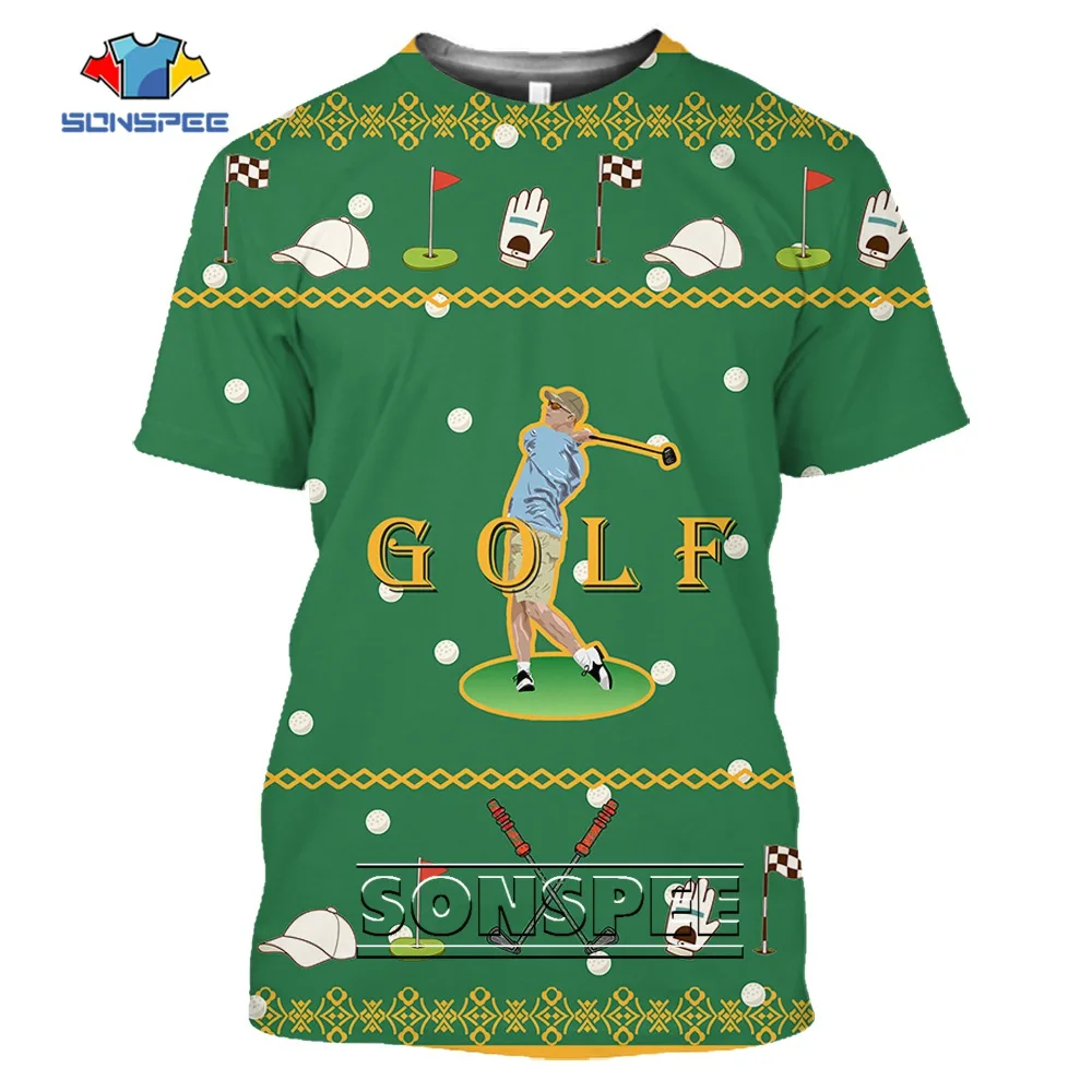 

SONSPEE 3D Printing Golf Clubs T-shirt Gloves Hole Flag Pattern Garment Summer Cool Oversize Short Sleeve Vintage Golfer Tops