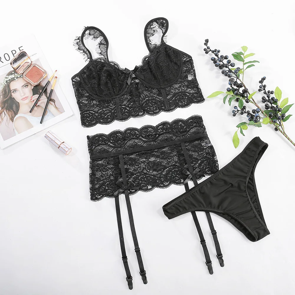 

Lingerie Set Transparent Lace Bra and Panties Set Girls Push Up Underwear Suit Lingerie Perspective Garters Thong Bras