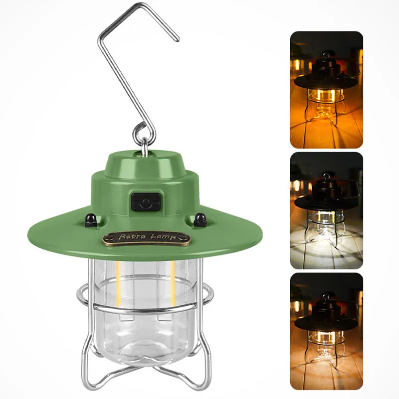 LED Camping Retro Portable Night Light USB Rechargeable COB Tent Lantern Outdoor Emergency Fishing Lighting Flashlight Hiking